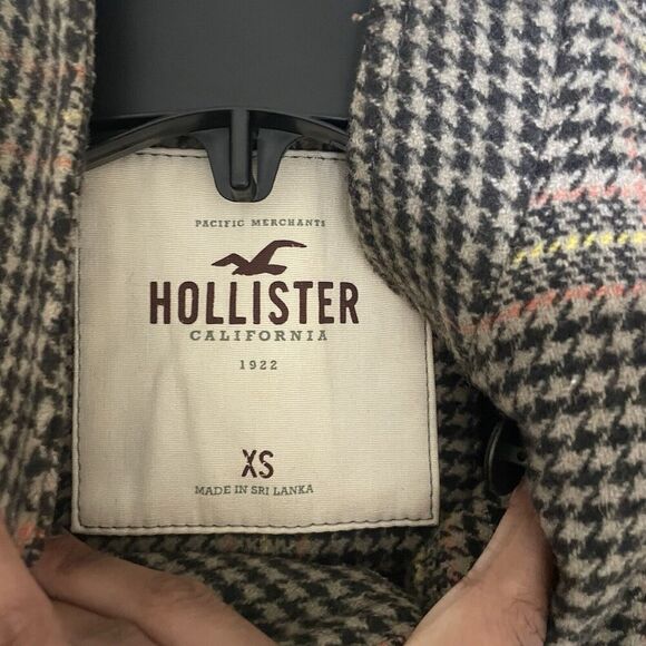 VINTAGE Hollister Women Jacket XS Brown Y2K Houndstooth Plaid Crop Dark Acadamia - Picture 7 of 8